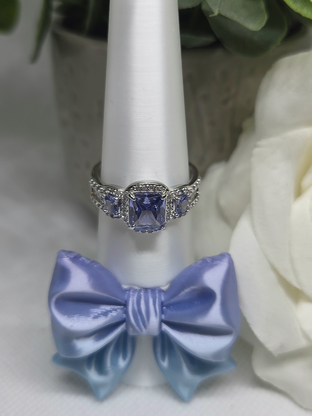 BP Ring with Lavender-Blue Center Stones On Rhodium Plating